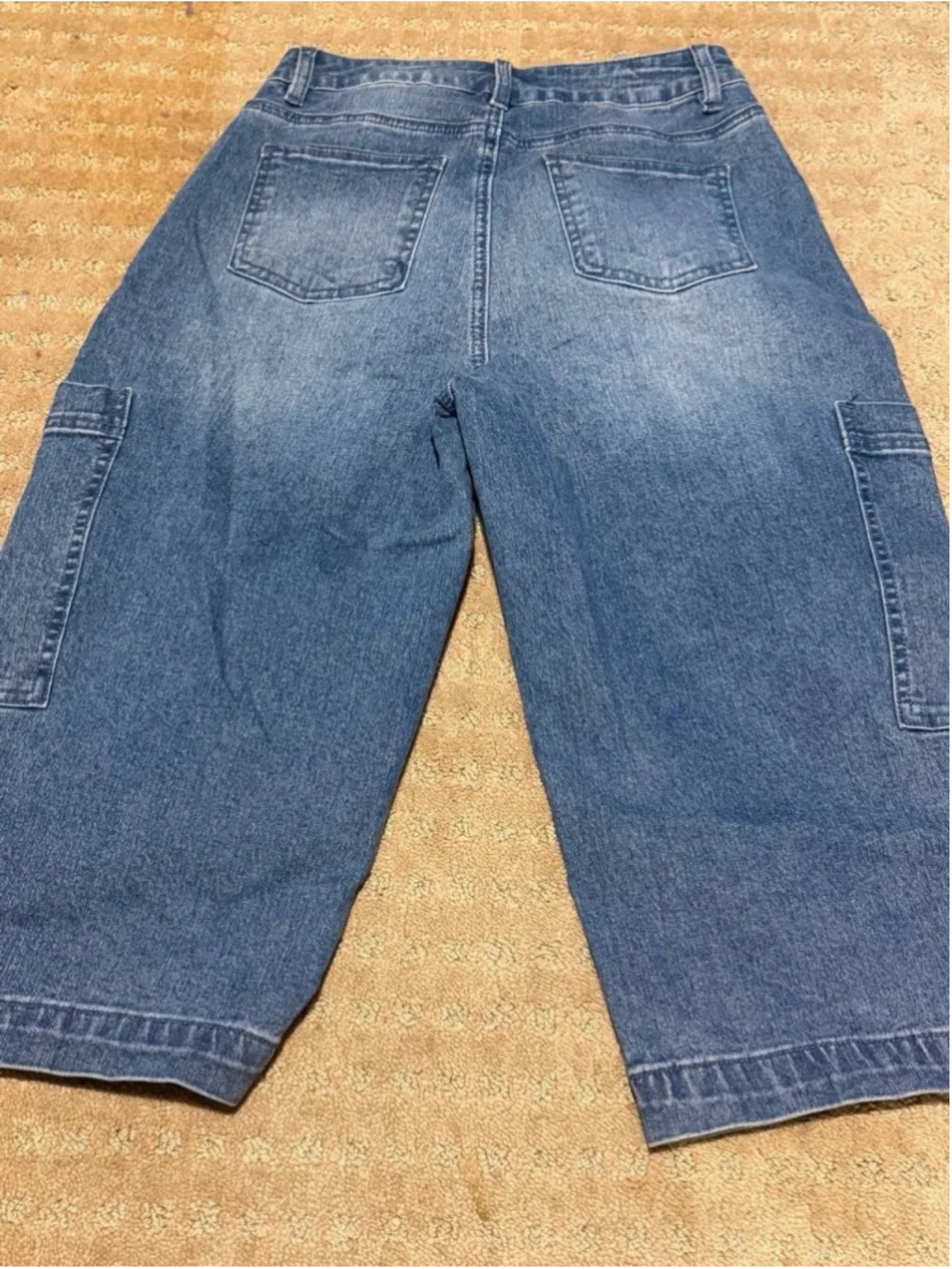 Flamingals Barrel Leg Mid Waist Capri Jeans for Women Wash Pocket Side Cargo S